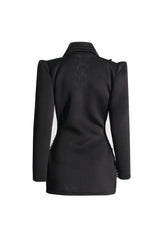 Sparkly Crystal Sequin Fringe Peak Lapel Zip Up Cinched Waist Party Blazer Mini Dress