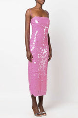 Sparkly Mermaid Sequin Spaghetti Strap Split Evening Maxi Dress - Pink