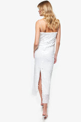 Sparkly Mermaid Sequin Spaghetti Strap Split Evening Maxi Dress - White
