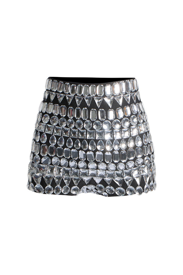 Sparkly Rhinestone Embellished High Waist Bandage Booty Micro Shorts