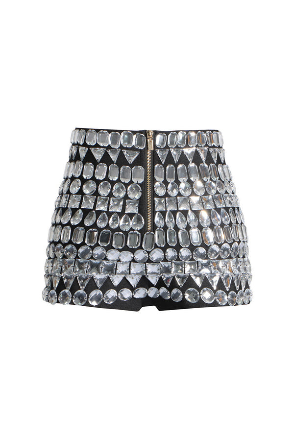 Sparkly Rhinestone Embellished High Waist Bandage Booty Micro Shorts