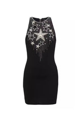 Sparkly Rhinestone Star embroidered Sleeveless Bodycon Party Mini Dress