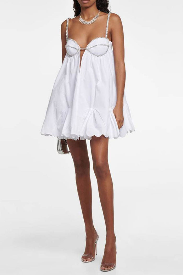 Sparkly Rhinestone Sweetheart Cutout Ruffled Babydoll Slip