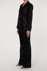 Sparkly Sequin Double Breasted High Waist Flared Pant Two Piece Blazer Set