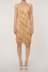 Sparkly Sequin Plunge Spaghetti Strap Tiered Fringe Mini Flapper Dress