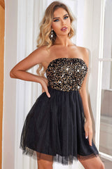 Sparkly Sequin Strapless Lace Up Fit & Flare Tulle Party Mini Dress