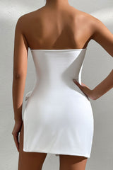 Stunning Sweetheart Bow Tie Cutout Thigh Split Tube Micro Mini Club Dress - White