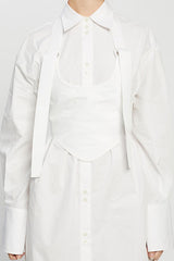 Stylish Halter Belted Collared Button Up Long Sleeve High Low Shirt Dress