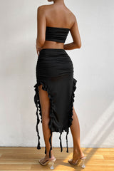 Swingy Ruffled Strappy Tube Top High Waist Split Two Piece Midi Dress - Black