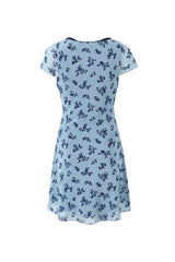 Vintage Bow V Neck Cap Sleeve Mesh Bodycon Summer Floral Mini Dress