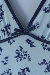 Vintage Bow V Neck Cap Sleeve Mesh Bodycon Summer Floral Mini Dress