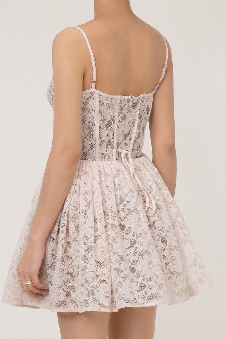 Vintage Bustier Corset Drop Waist Tulle Layer Lace Slip Party Mini Dress