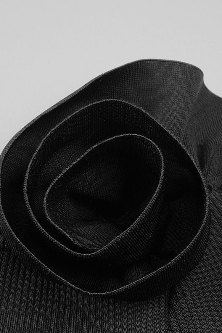 Vintage Flower Ruffle Long Sleeve High Waist Bandage Knit Two Piece Maxi Dress