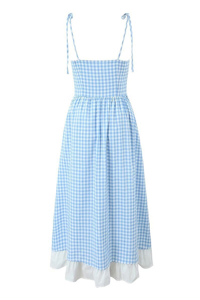 美品 uhr Checkered Tiered Dress 1-2y Vintage Gingham Printed Tie Strap Button Up Tiered Ruffle