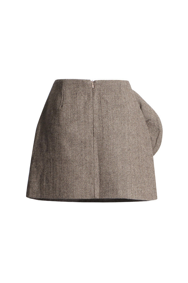Vintage Large Bloom Rosette Chevron Tweed High Waist A Line Mini Skirt