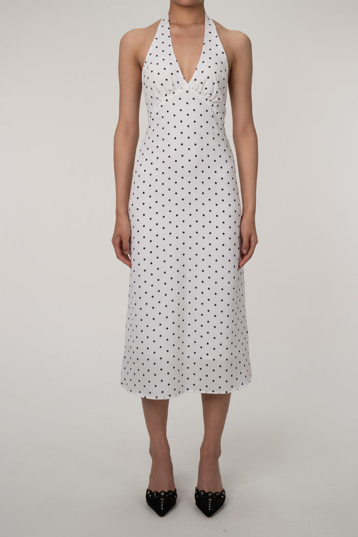 Halter Tie With Polka Dot Mesh Dress Halter Tie With Polka Dot Mesh Dress