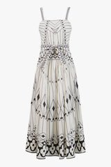 Vintage Square Neck Belted Smocked Floral Print Midi Sundress