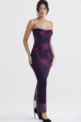 Sexy Sweetheart Bodycon Lace Mesh Sleeveless Printed Maxi Dress - Floral