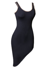 Asymmetric Chain Detail Sleeveless Bandage Party Dress - Black