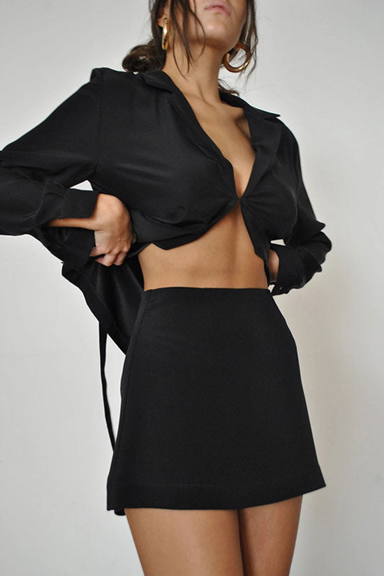 Athleisure Long Sleeve High Waist Skirt Two Piece Dress - Black