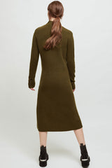 Casual High Neck Long Sleeve Winter Sweater Midi Dress - Green