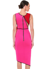 Chic Contrast Mesh Panel Bandage Cocktail Party Midi Dress - Rose