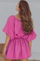 Chic Puff Sleeve Crop Ruffle High Waist Mini Two Piece Dress - Pink