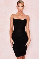 Chic Ruched Strapless Mini Corset Cocktail Party Dress - Black