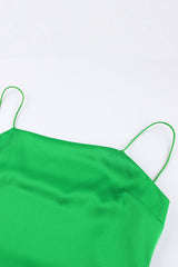 Chic Square Neck Spaghetti Strap High Split Slip Midi Dress - Green