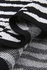 Classic Zebra Print V Neck Long Sleeve Bodycon Sweater Midi Dress - Black
