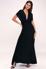 Convertible High Waist A-Line Infinity Maxi Prom Dress - Black