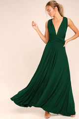 Convertible High Waist A-Line Infinity Maxi Bridesmaid Dress - Emerald Green