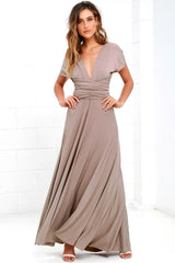 Convertible High Waist A-Line Infinity Maxi Bridesmaid Dress - Khaki