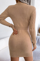 Cozy Fitted Winter Cable Knit Crop Sweater Two Piece Dress - Khaki
