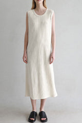 Cozy Textured Cotton Blend Summer Midi Sundress - Off White
