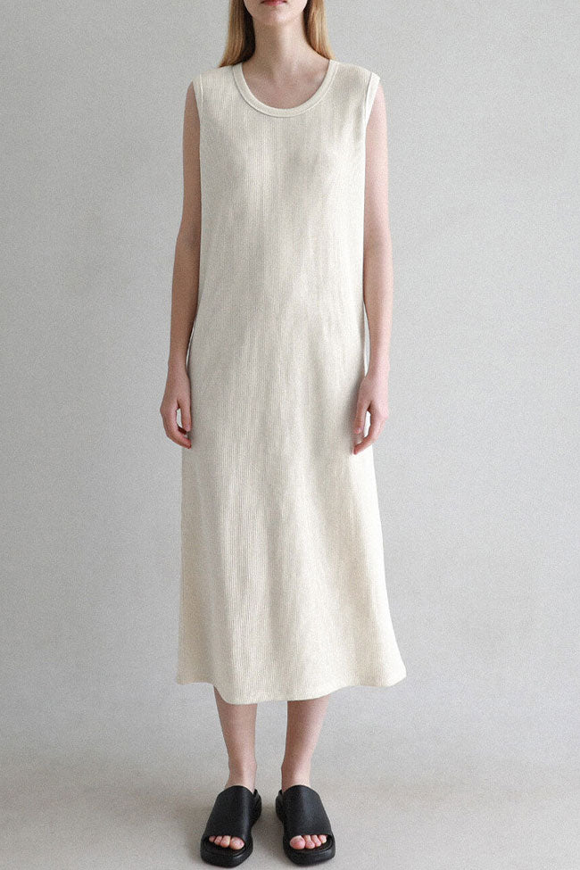 Cozy Textured Cotton Blend Summer Midi Sundress - Off White