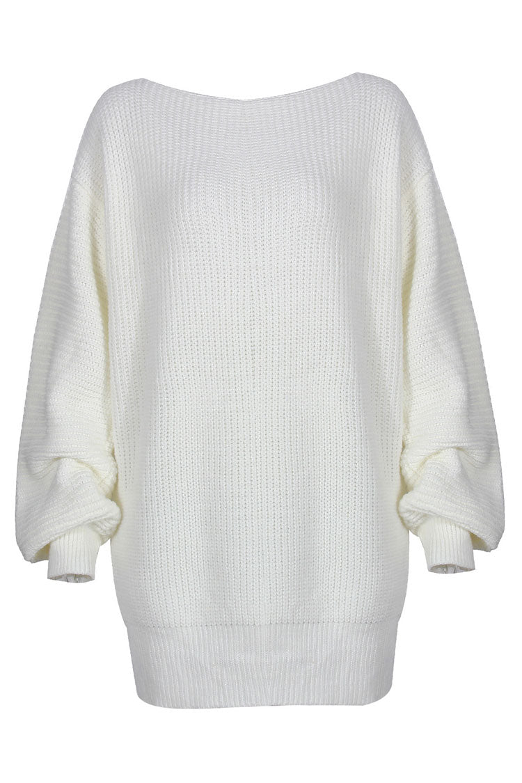 Cozy Winter Boat Neck Long Sleeve Textured Sweater Mini Dress - White