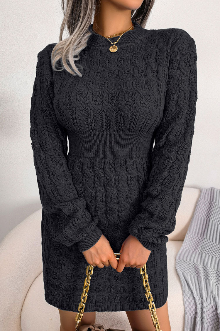 Cozy Winter Fisherman Cable Knit Bodycon Sweater Mini Dress - Black