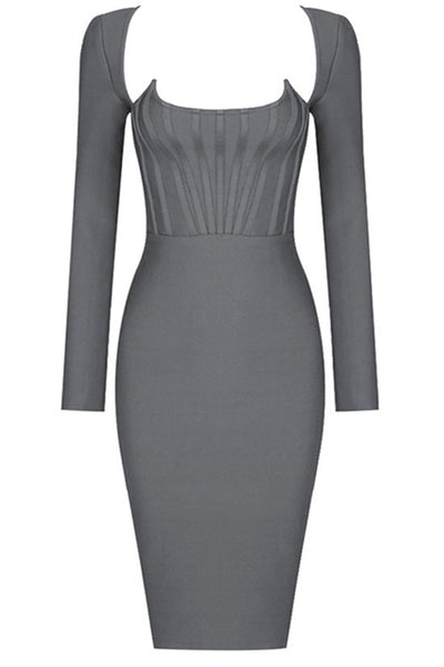 detached sleeve dress グレー　S Three-Quarter Sleeve Metallic Embroidered Dress | David's Bridal