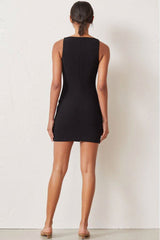 Elegant High Boat Neck Sleeveless Bodycon Mini Dress - Black