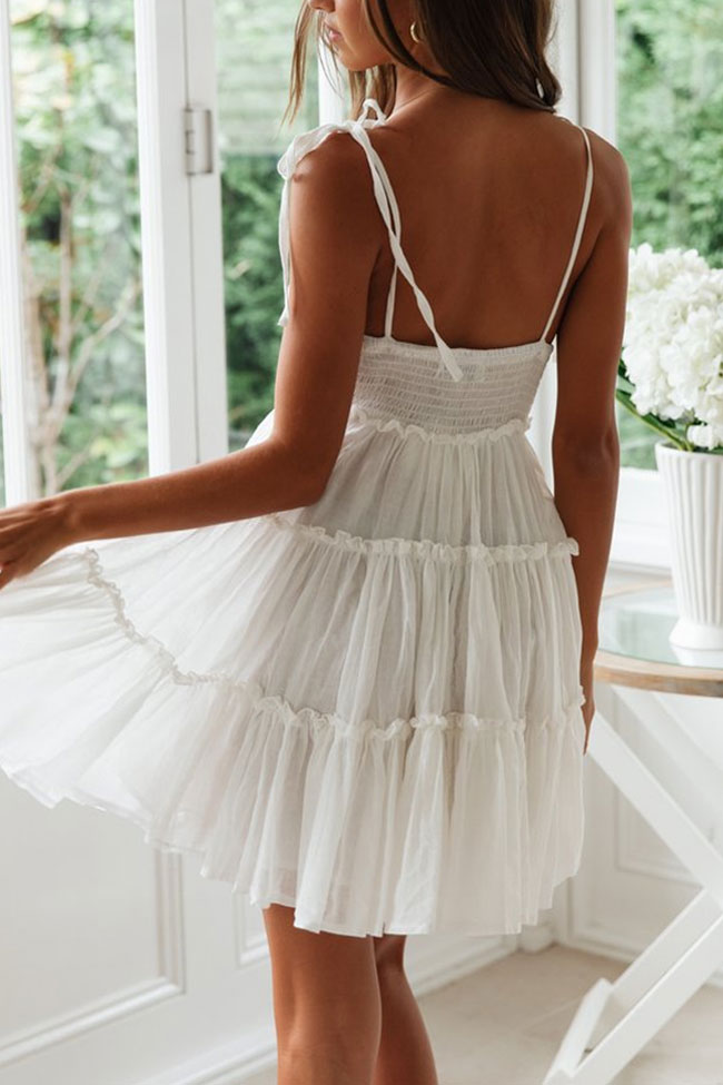Flattering Tiered Ruffle Empire Waist Mini Summer Sundress - White –  Rosedress