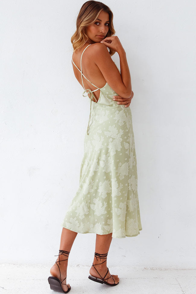 Floral Cowl Neck High Slit Slip Midi Dress - Sage Green – Rosedress