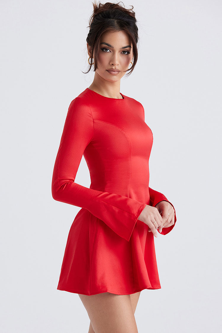 Red Chiffon Solid Fit And Flare Dress Online FABKU20895 FABANZA