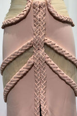 Glamorous Sheer Mesh Cutout Braided Trim Split Formal Maxi Dress - Cream
