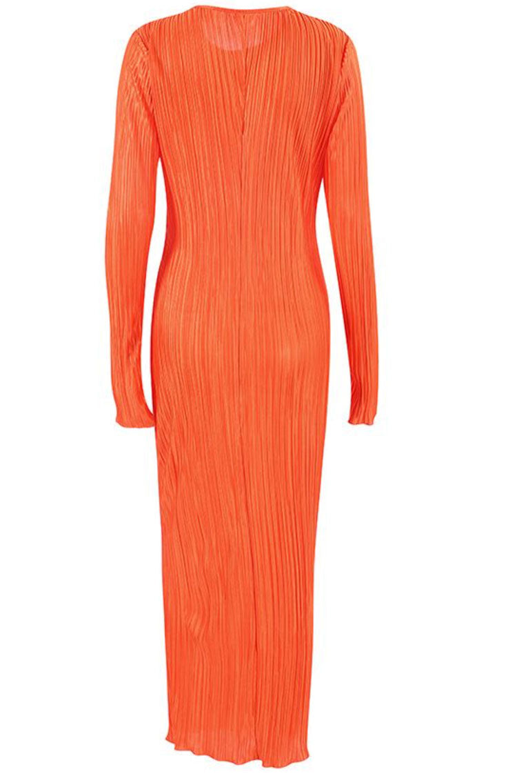 Glamours Long Sleeve Shirred Beach Vacation Maxi Dress - Burnt Orange