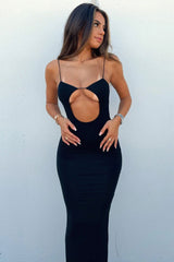 Gorgeous Cutout Strappy Backless Bodycon Club Maxi Dress - Black