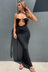 Gorgeous Cutout Strappy Backless Bodycon Club Maxi Dress - Black