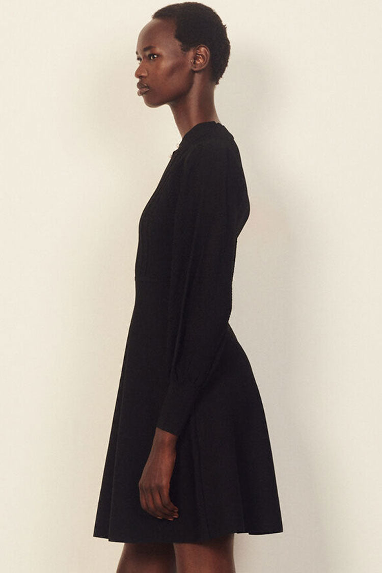 Long Sleeve Cashmere Sweater French Skater Mini Dress - Black