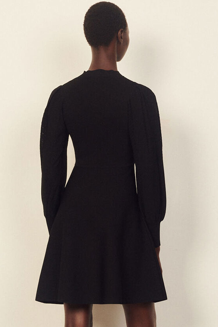 Long Sleeve Cashmere Sweater French Skater Mini Dress - Black