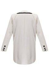 Oversized Contrast Label Long Sleeve Double Breasted Blazer Mini Dress - White